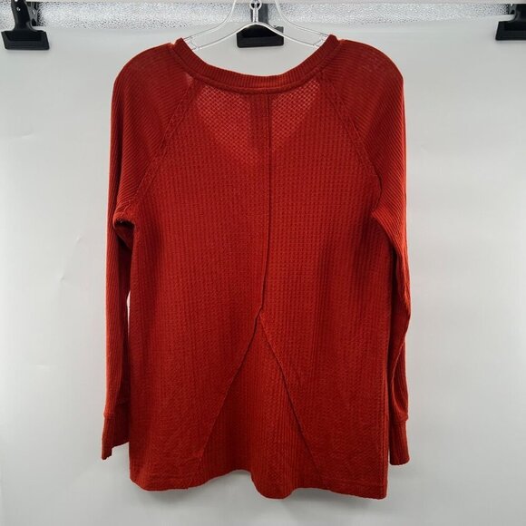 Chelsea & Theodore Waffle Knit Long Sleeve Top Burnt Orange Size Small - Picture 7 of 8